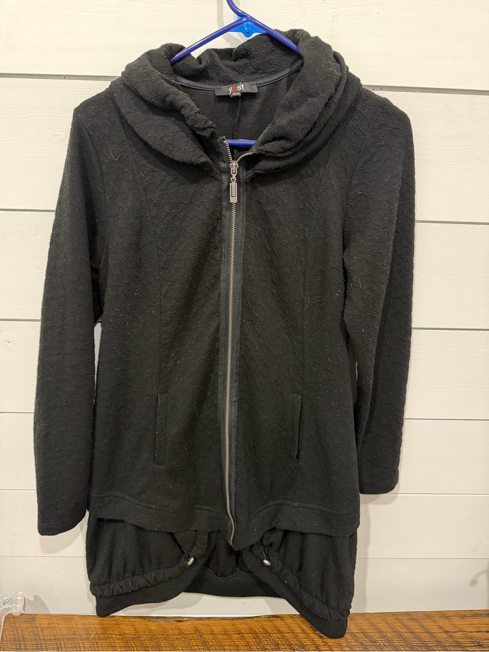 Black Hooded Zip Trench Coat by YST